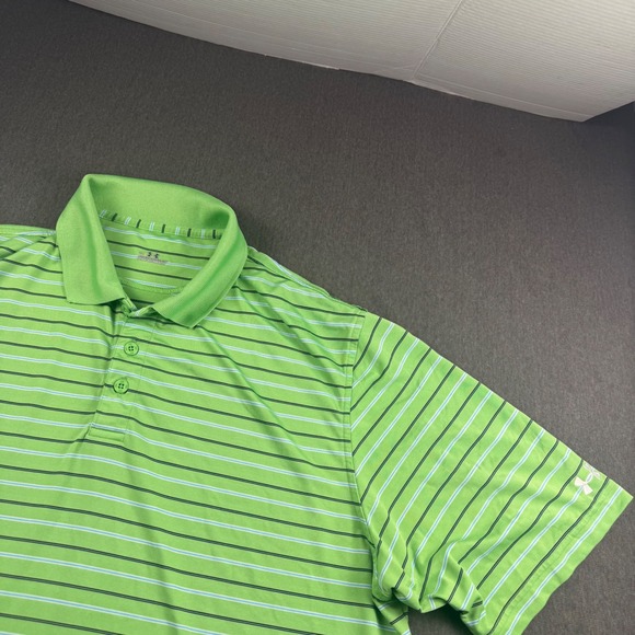 Under Armour Other - Under Armour Mens XL Lime Green Striped Golf Polo Shirt HeatGear Short Sleeve